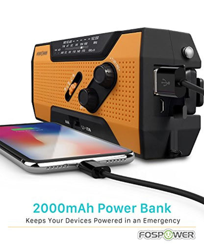 Emergency Solar Hand Crank Portable Radio Household Outdoor Emergency with AM/FM, LED Flashlight, Lamp, 2000mAh Power Bank USB Charger, SOS Alarm - Eco Trade Company