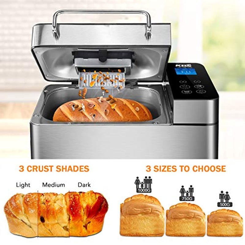 Stainless Steel Bread Machine, 2LB 17-in-1 Programmable XL Bread Maker ...