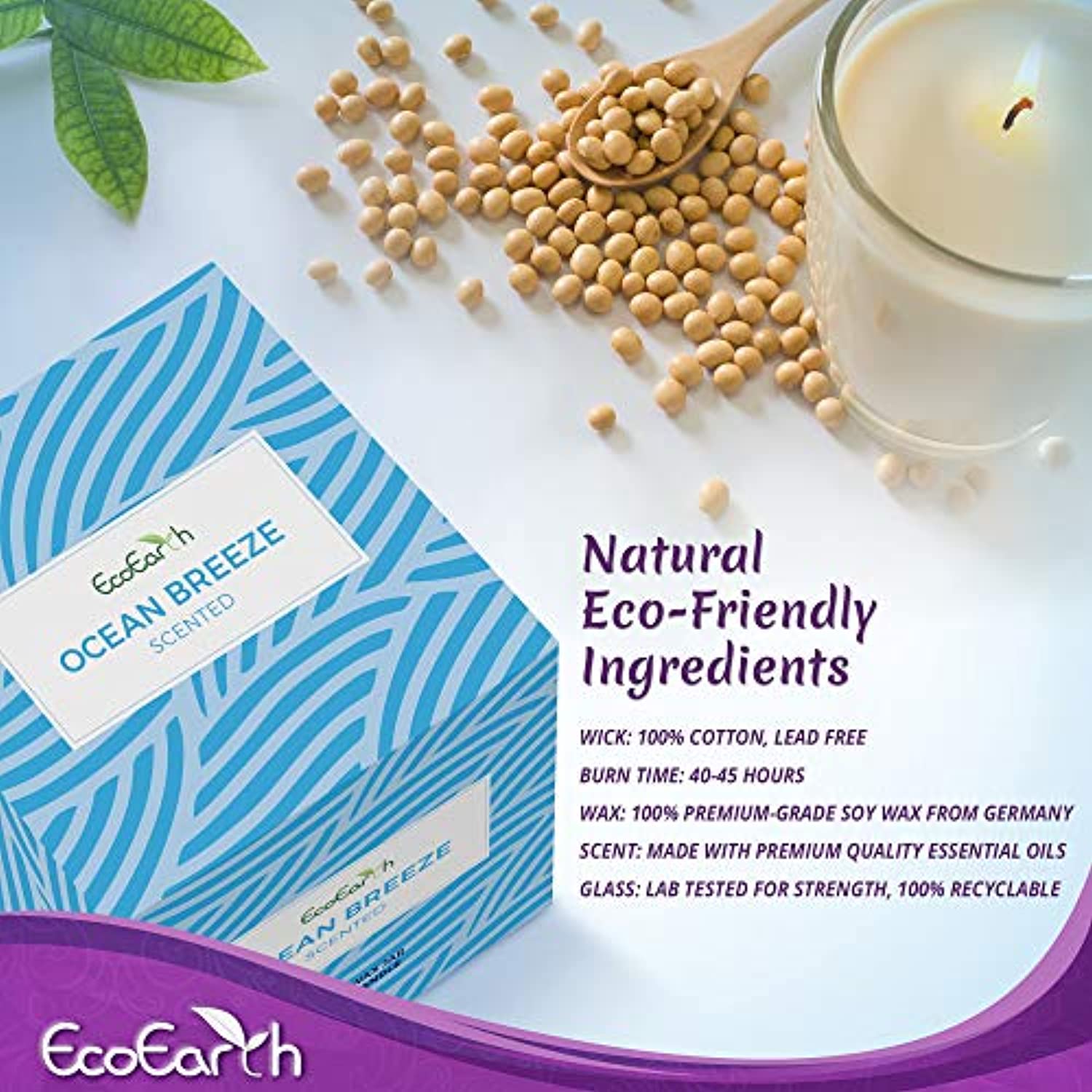 EcoEarth Deluxe Gift Candle Set, 6 oz 6 Pack Eco-Friendly Jar, Natural German Soy Wax Candles Scented w/ US Essential Oils for Stress Relief - Eco Trade Company
