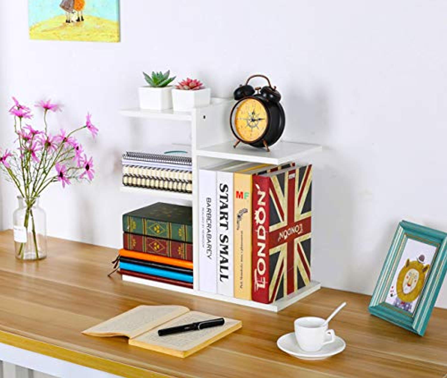 Wood Desktop Bookshelf Assembled Countertop Bookcase Literature Holder Accessories Display Rack Office Supplies Desk Organizer - Eco Trade Company