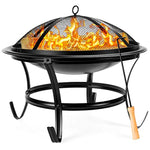 22-inch Outdoor Patio Steel Fire Pit Bowl BBQ Grill for Backyard, Camping, Picnic, Bonfire, Garden w/Spark Screen Cover - Eco Trade Company