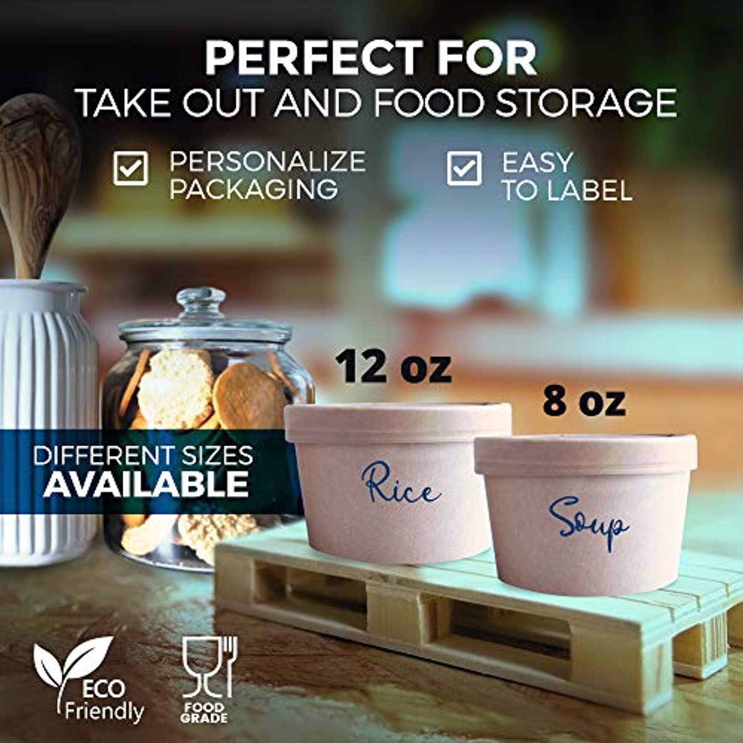 50 Pack, 12 oz Kraft Eco-friendly Compostable Paper Food Cup with Vented Lid, Hot or Cold Dish To Go Packaging, Ramen Soup Stews Salad Container - Eco Trade Company