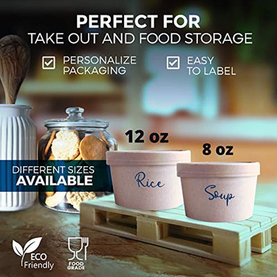 50 Pack, 12 oz Kraft Eco-friendly Compostable Paper Food Cup with Vented Lid, Hot or Cold Dish To Go Packaging, Ramen Soup Stews Salad Container - Eco Trade Company