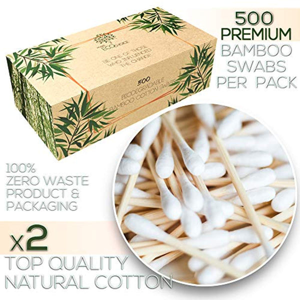 Premium Organic 500 Bamboo Cotton Swabs | Compostable Zero Waste Disposable Eco Friendly - Eco Trade Company