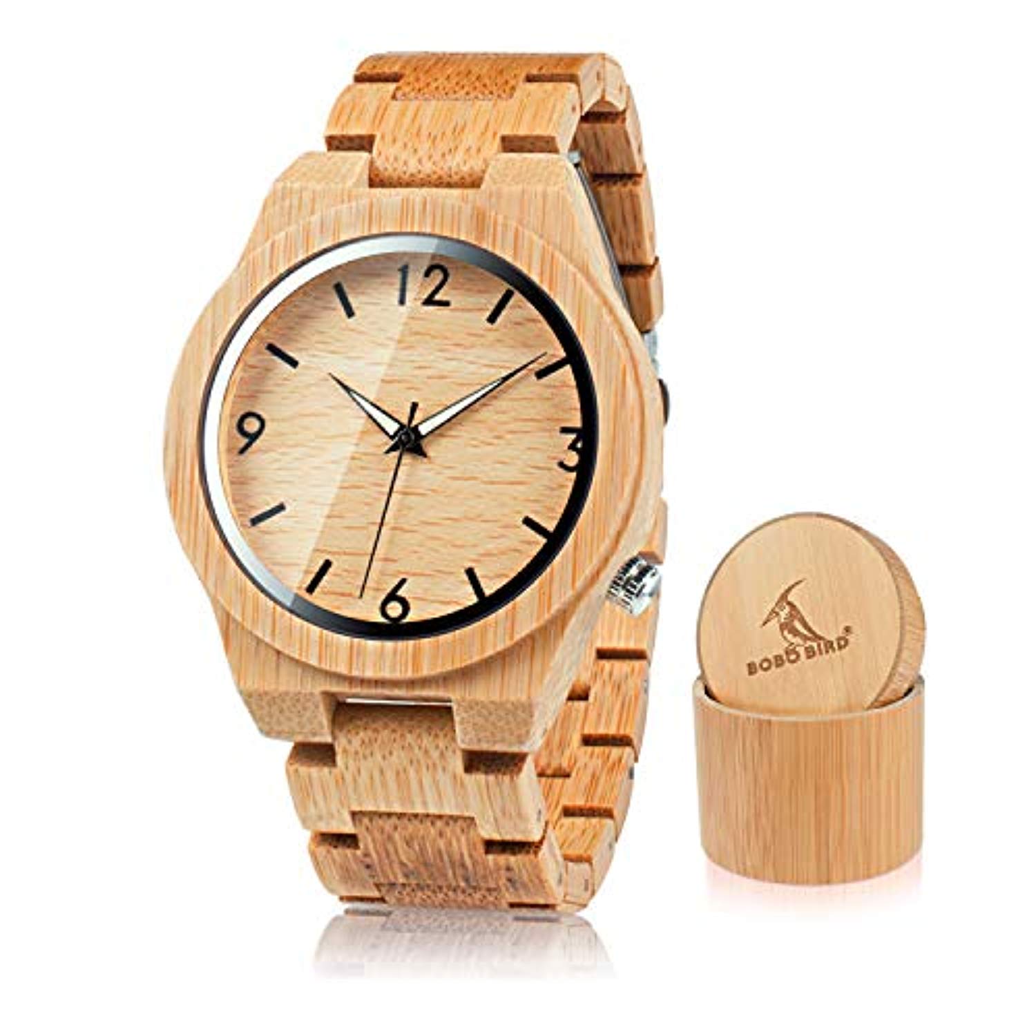 Men's Bamboo Wooden Watch Numeral Scale Large Face Quartz Watch Lightweight
