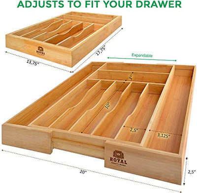 Bamboo Kitchen Drawer Organizer - Utensil Holder and Cutlery Tray with Grooved Drawer Dividers for Flatware and Kitchen Utensils - Eco Trade Company