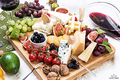 16-piece Cheese Charcuterie Board and Knife Cutlery Set - Organic Bamboo Cutting and Serving Tray - Eco Trade Company