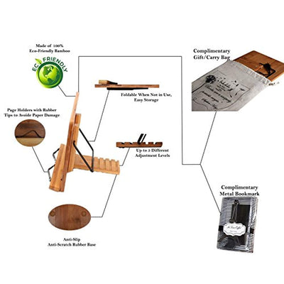 Bamboo Book Stand Cookbook Holder Book Rest Reading Stands Tablet Holders - Eco Trade Company