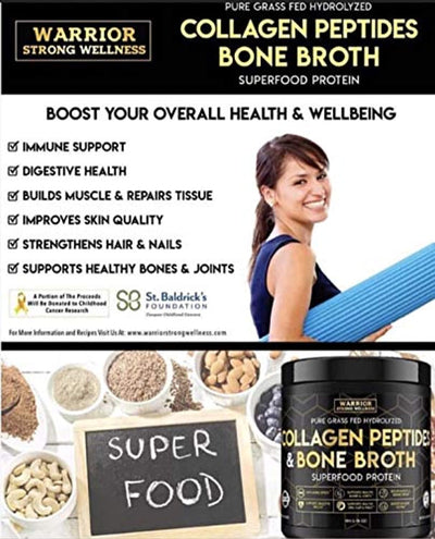 Collagen Peptides & Bone Broth, Pure Grass-Fed Hydrolyzed Collagen Powder Boost for Healthy Skin, Nails, Hair, Joints, Muscles - Eco Trade Company