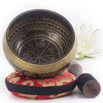 Tibetan Singing Bowl Set ~ Antique Design ~ With Dual Surface Mallet and Silk Cushion ~ Promotes Peace, Chakra Healing, and Mindfulness - Eco Trade Company