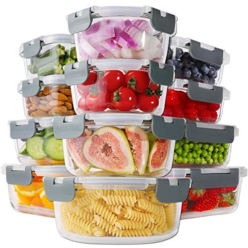 Glass Food Storage Containers with Lids, 24-Piece Glass Meal Prep