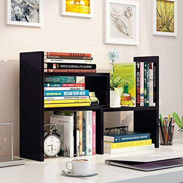 Wood Adjustable Desktop Storage Organizer Display Shelf Rack, Office Supplies Desk Organizer,Black - Eco Trade Company
