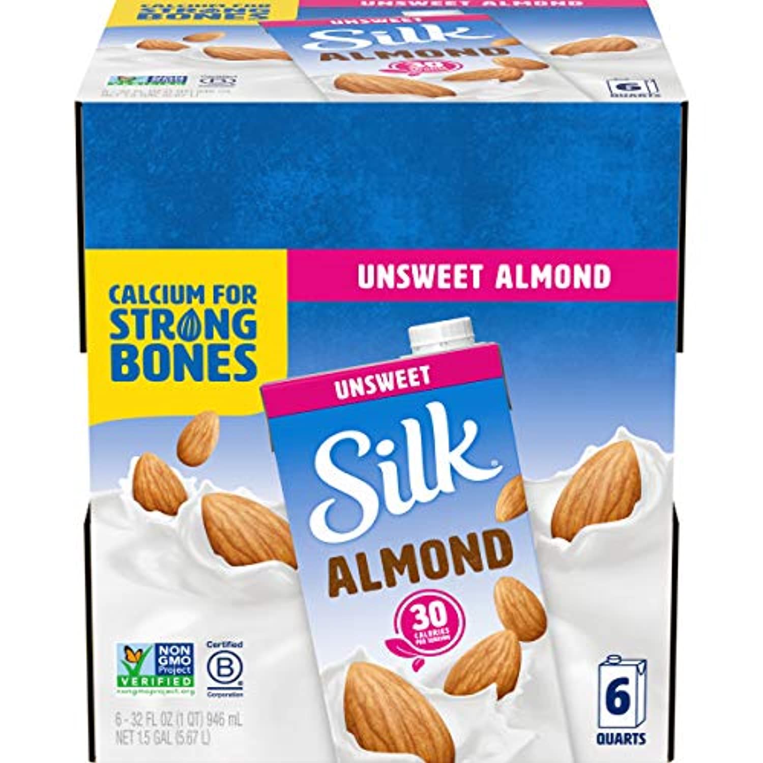 Almond Milk, Unsweetened, Dairy-Free, Vegan, Non-GMO, 1 Quart, Pack of 6 - Eco Trade Company