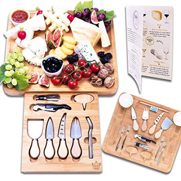 16-piece Cheese Charcuterie Board and Knife Cutlery Set - Organic Bamboo Cutting and Serving Tray - Eco Trade Company