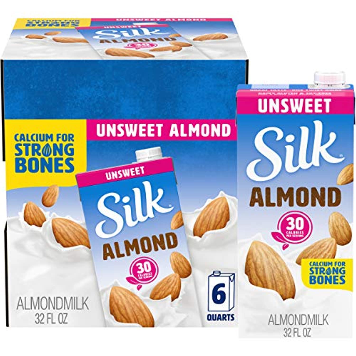 Almond Milk, Unsweetened, Dairy-Free, Vegan, Non-GMO, 1 Quart, Pack of 6 - Eco Trade Company