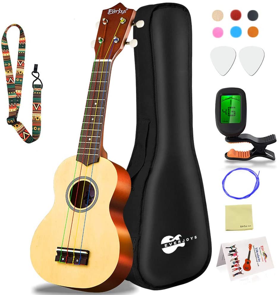 Soprano Ukulele Beginner Pack-21 Inch w/Rainbow String Gig Bag Fast Learn Songbook Digital Tuner All in One Kit - Eco Trade Company