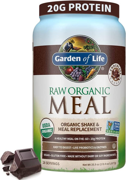 Raw Organic Meal Replacement Shakes, Chocolate Plant Based Vegan Protein Powder, Pea Protein, Sprouts, Greens, Probiotics, Dairy Free - Eco Trade Company