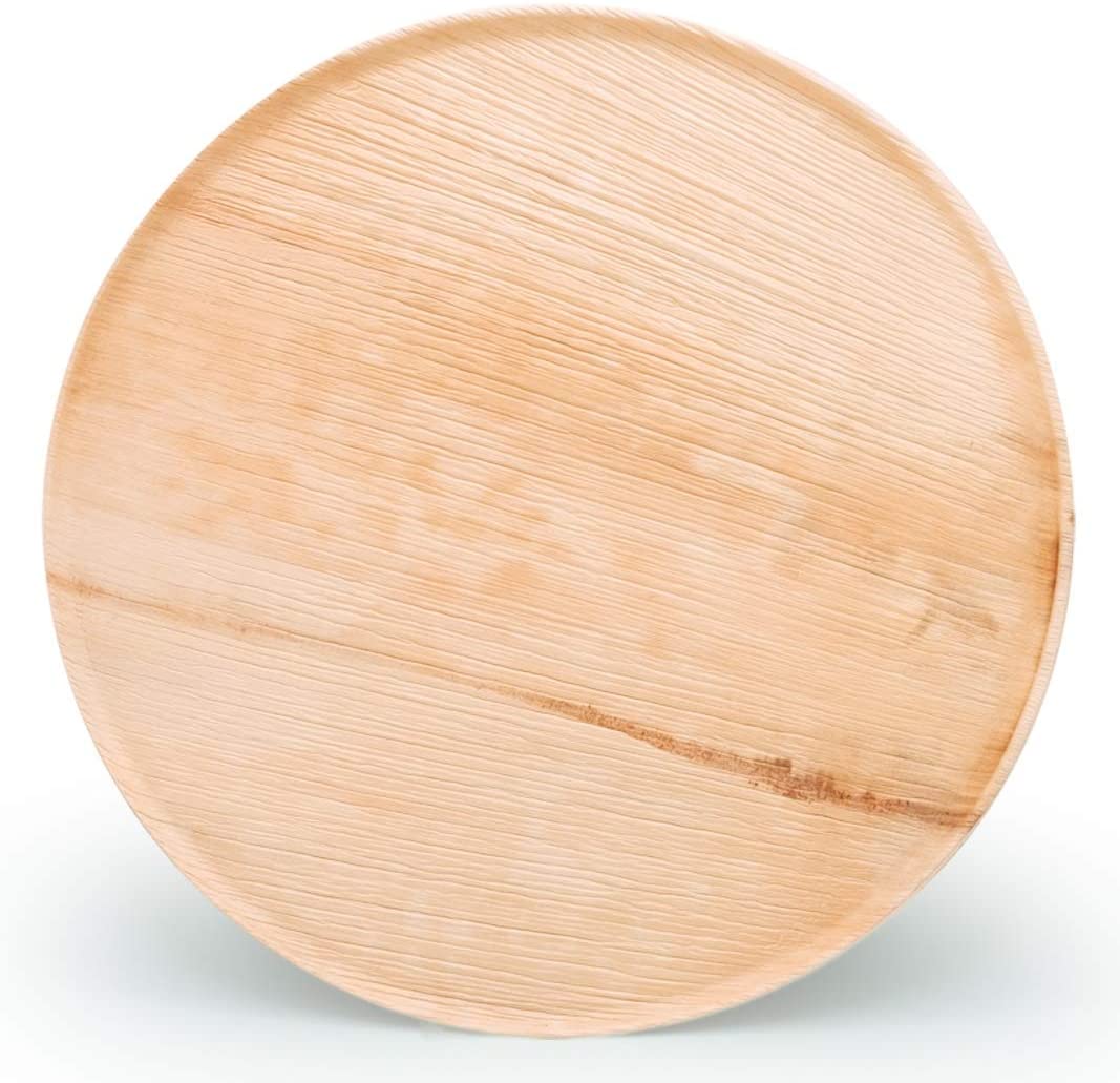 Naturally Chic Palm Leaf Compostable Serving Trays - 13” Round, Biodegradable Disposable Eco Friendly Bamboo Like Trays for Weddings, Parties, BBQs, Events (100 Pack) - Eco Trade Company