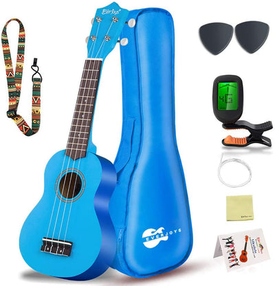 Soprano Ukulele Beginner Pack-21 Inch w/Rainbow String Gig Bag Fast Learn Songbook Digital Tuner All in One Kit - Eco Trade Company