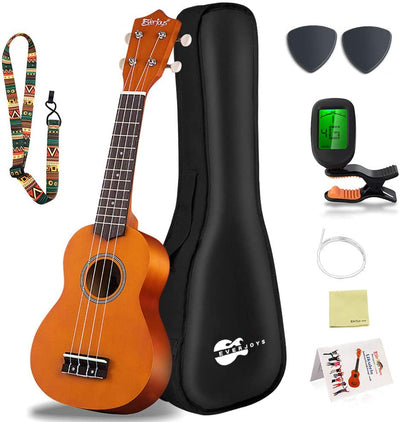 Soprano Ukulele Beginner Pack-21 Inch w/Rainbow String Gig Bag Fast Learn Songbook Digital Tuner All in One Kit - Eco Trade Company