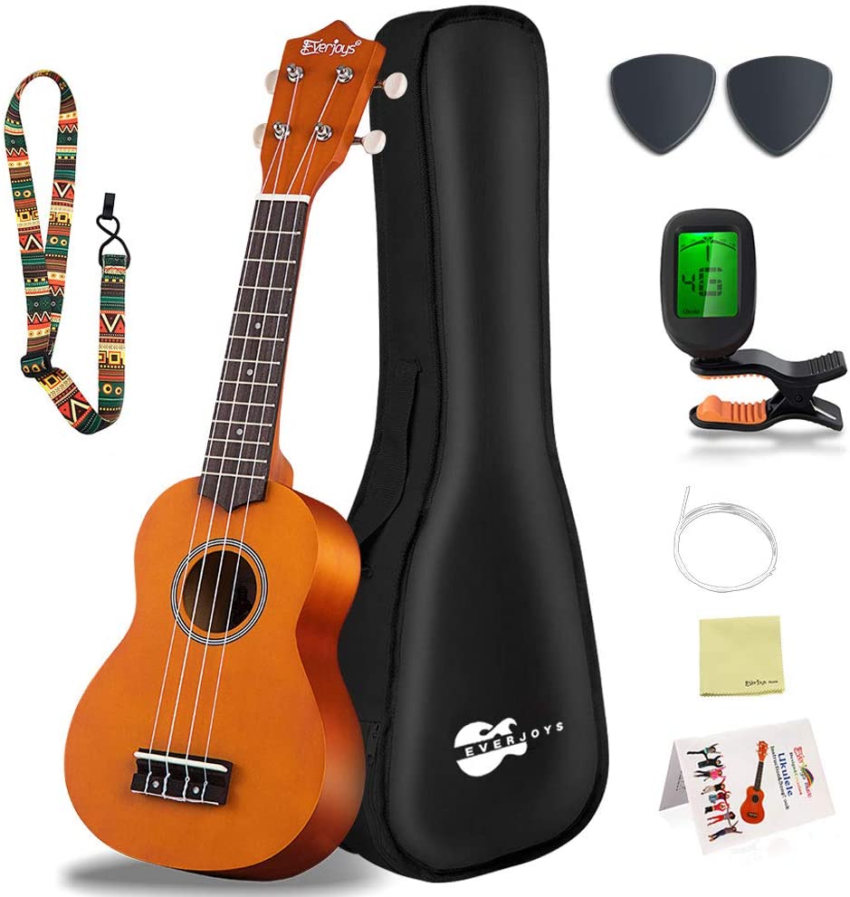 Soprano Ukulele Beginner Pack-21 Inch w/Rainbow String Gig Bag Fast Learn Songbook Digital Tuner All in One Kit - Eco Trade Company