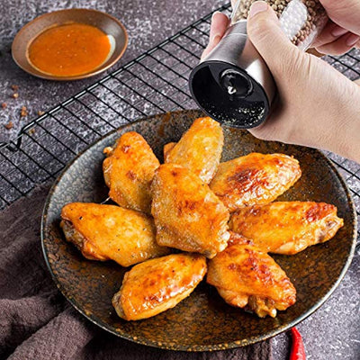 Salt and Pepper Grinder Set, Refillable with Adjustable Ceramic Grinder, Glass body Salt and Pepper Shaker with Stainless Steel Lid, Set of 2 - Eco Trade Company