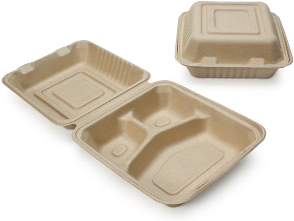 3 Compartment Food Container Storage Set Sugarcane Bagasse Take