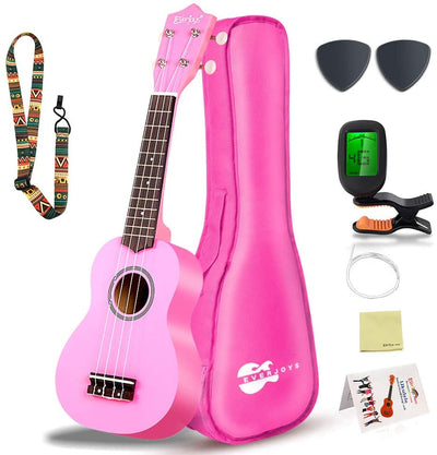 Soprano Ukulele Beginner Pack-21 Inch w/Rainbow String Gig Bag Fast Learn Songbook Digital Tuner All in One Kit - Eco Trade Company