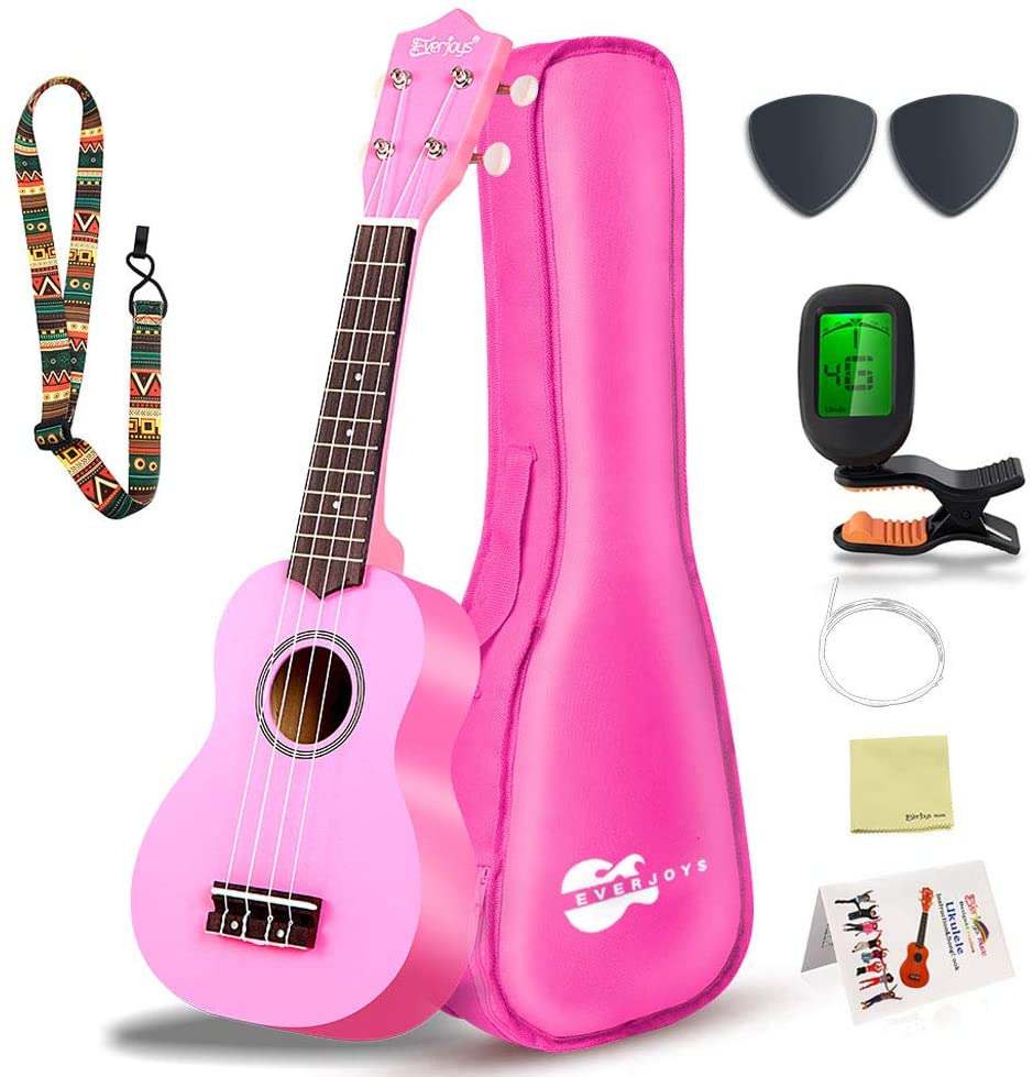 Soprano Ukulele Beginner Pack-21 Inch w/Rainbow String Gig Bag Fast Learn Songbook Digital Tuner All in One Kit - Eco Trade Company