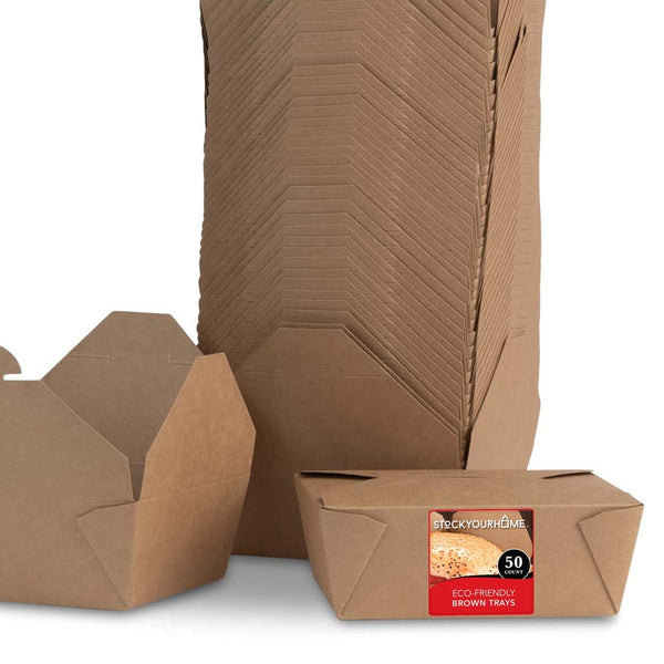 Stock Your Home Disposable Paper Takeout Lunch Boxes, Brown Kraft, 45oz, 50 Count