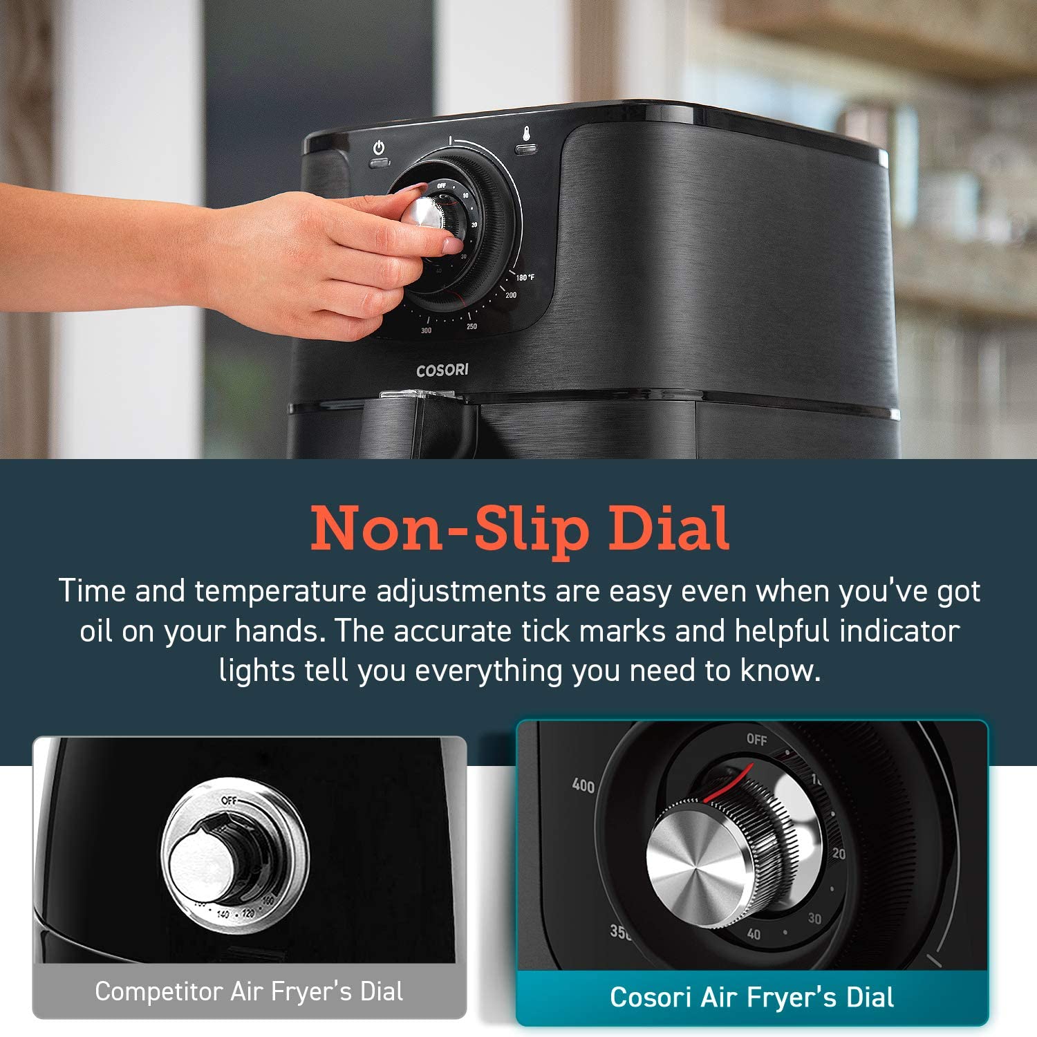 Air Fryer Large Hot Electric Oven Oilless Cooker Deluxe Temperature Knob Control, Nonstick, ETL Listed Basket, 3.7 QT-Mechanical - Eco Trade Company