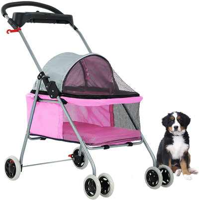 pink dog stroller Pet Stroller 4 Wheels Posh Folding Waterproof Portable Travel Cat Dog – Eco Trade Company