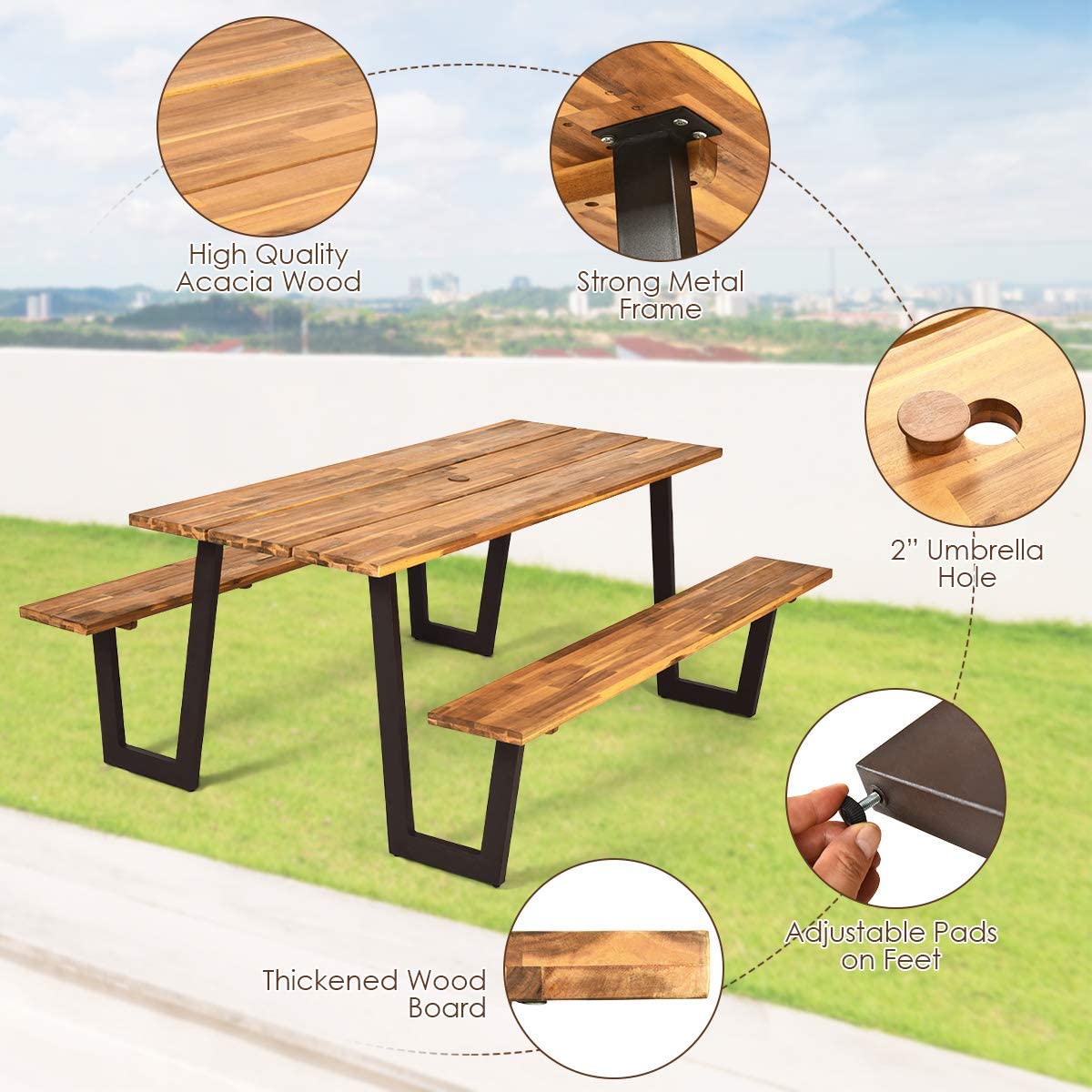 テーブル・チェア・ハンモック CAPTAIN STAG WOOD PICNIC TABLE VINTAGE Costway Outdoor Patio Acacia Wood Picnic Table Dining Set