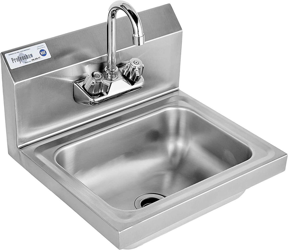 Stainless Steel Sink Commercial Wall Mounted with Gooseneck Faucet for Kitchen or Bar 17" x 15
