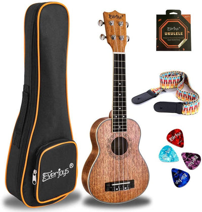 Soprano Ukulele Beginner Pack-21 Inch w/Rainbow String Gig Bag Fast Learn Songbook Digital Tuner All in One Kit - Eco Trade Company