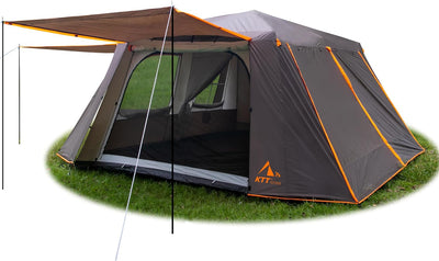 big tents with rooms KTT Extra Large Tent 10-12 Person(B),Family Cabin Tents,2 Rooms,3 Doors and 3 Windows with Mesh,Straight Wall,Waterproof,Double Layer,Big Tent for