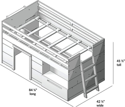 Low Loft Bed, Twin Bed Frame For Kids With 1 Drawer - Eco Trade Company