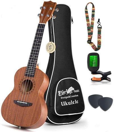 Soprano Ukulele Beginner Pack-21 Inch w/Rainbow String Gig Bag Fast Learn Songbook Digital Tuner All in One Kit - Eco Trade Company