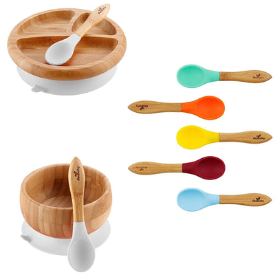 Organic Bamboo Infant Feeding Bowls + Soft Tip Silicone Spoon Set, BPA Free - Eco Trade Company
