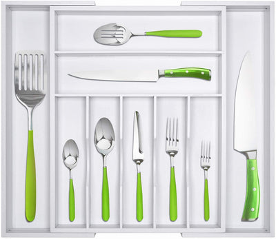Bamboo Kitchen Drawer Organizer - Utensil Holder and Cutlery Tray with Grooved Drawer Dividers for Flatware and Kitchen Utensils - Eco Trade Company