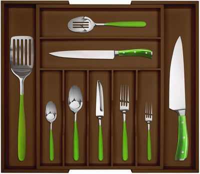Bamboo Kitchen Drawer Organizer - Utensil Holder and Cutlery Tray with Grooved Drawer Dividers for Flatware and Kitchen Utensils - Eco Trade Company