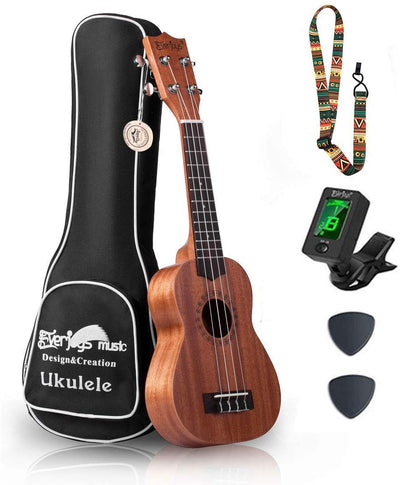 Soprano Ukulele Beginner Pack-21 Inch w/Rainbow String Gig Bag Fast Learn Songbook Digital Tuner All in One Kit - Eco Trade Company