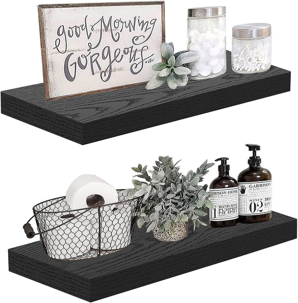 15.7 in. W x 6.7 in. D Brown Wood Bathroom Shelves Over Toilet Floating Farmhouse Set of 2 Decorative Wall Shelf