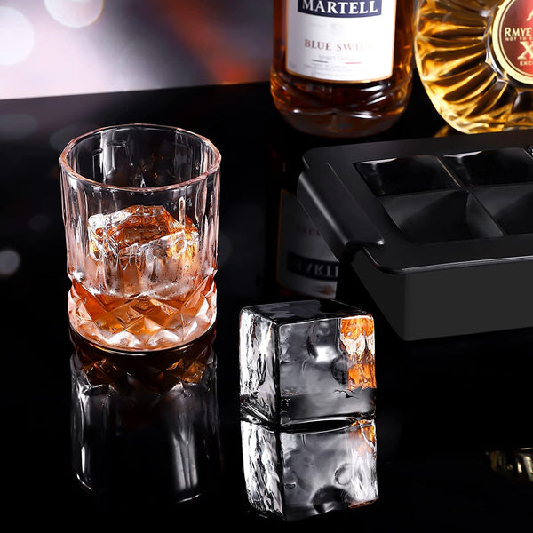 Silicone Sphere Whiskey Ice Ball Maker with Lids & Large Square