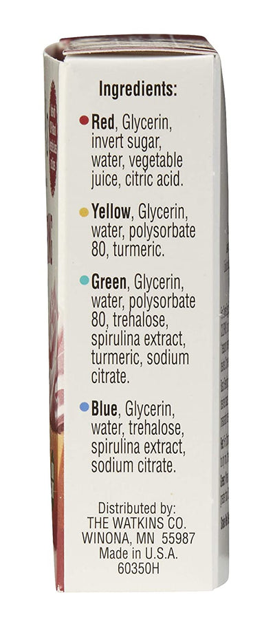 Assorted Natural Food Coloring, 1 Each Red, Yellow, Green, Blue, Total Four .3 oz bottles, Pack of 4 Made in USA - Eco Trade Company