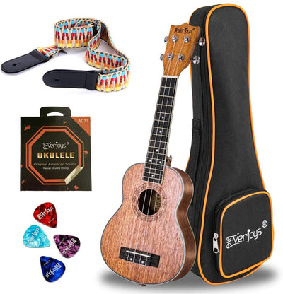 Soprano Ukulele Beginner Pack-21 Inch w/Rainbow String Gig Bag Fast Learn Songbook Digital Tuner All in One Kit - Eco Trade Company