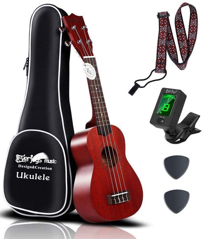 Soprano Ukulele Beginner Pack-21 Inch w/Rainbow String Gig Bag Fast Learn Songbook Digital Tuner All in One Kit - Eco Trade Company