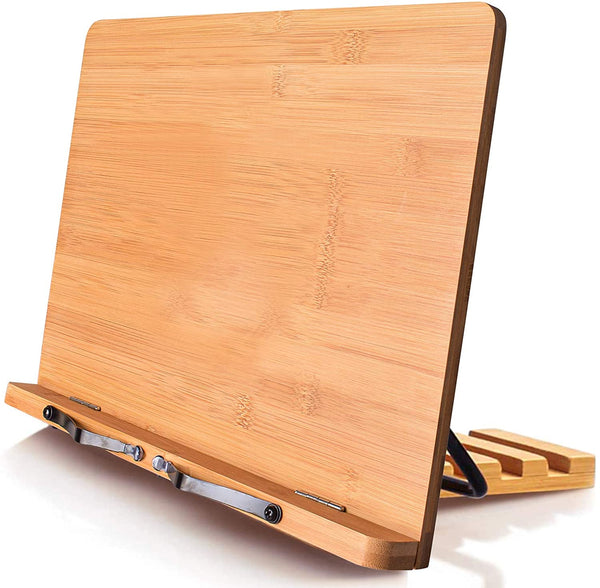 Bamboo Book Stand, Adjustable Book Holder Tray