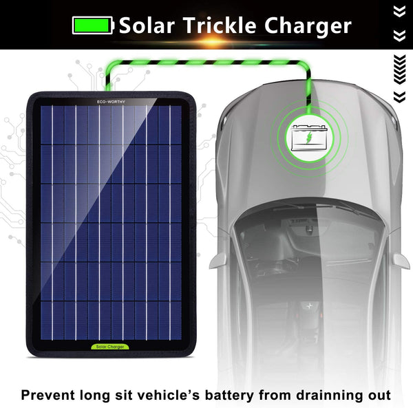 12 Volt 10 Watt Solar Car Battery Charger & Maintainer, Solar Panel Trickle  Charger with Alligator Clip Adapter for Car, Boat, Automotive, Motorcycle,  RV | Eco Trade Company