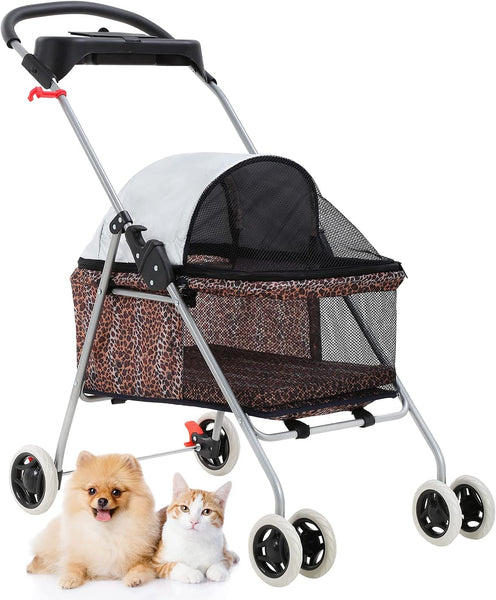 Pet Stroller 4 Wheels Dog Stroller Folding Carrier w/Cup Holders and  Raincover